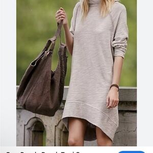 Free People Beach Terri Cocoon Pullover Oatmeal Cowl Neck Tunic Dress One Size